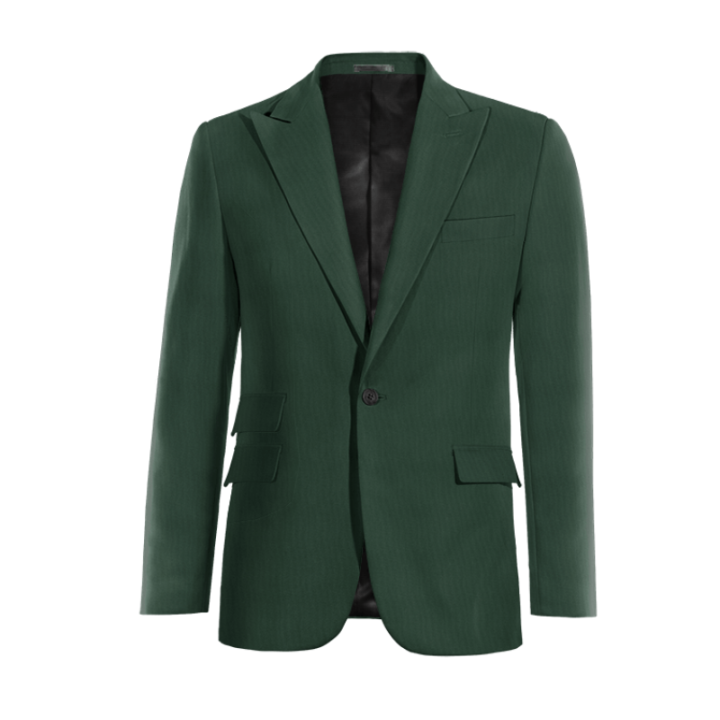 Green Wool Blends peak lapel 1-button Suit Jacket