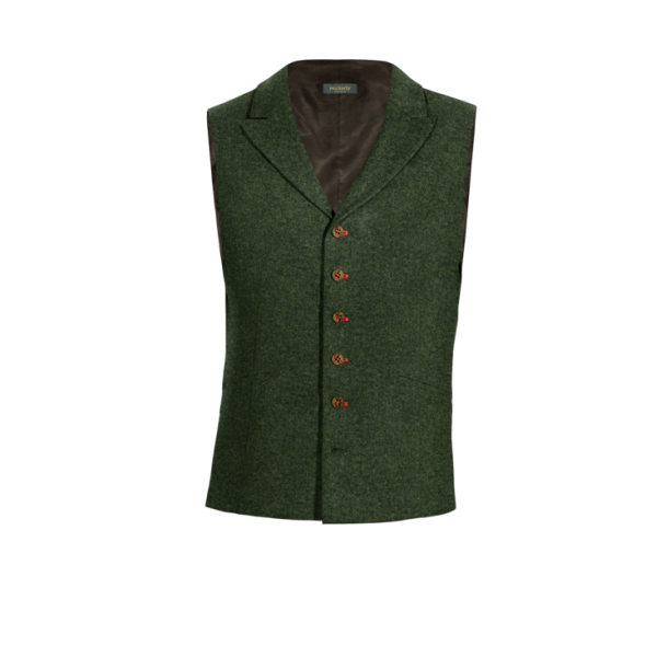 Green herringbone Tweed peak lapel Vest