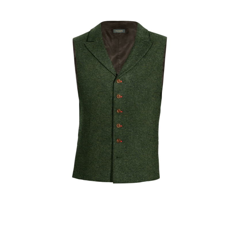 Green herringbone Tweed peak lapel Vest