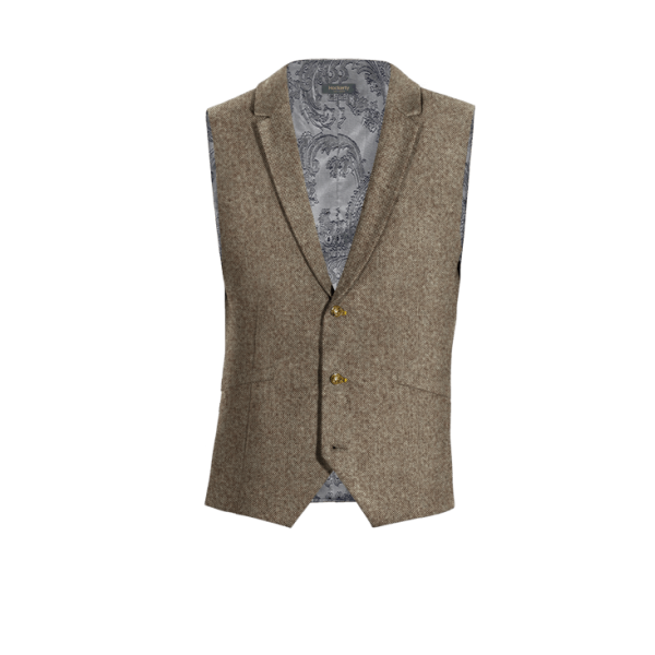 Light Brown rustic Tweed lapeled Vest with brass buttons