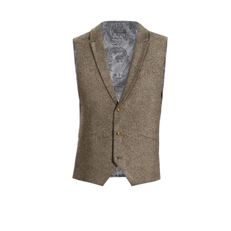 Light Brown rustic Tweed lapeled Vest with brass buttons