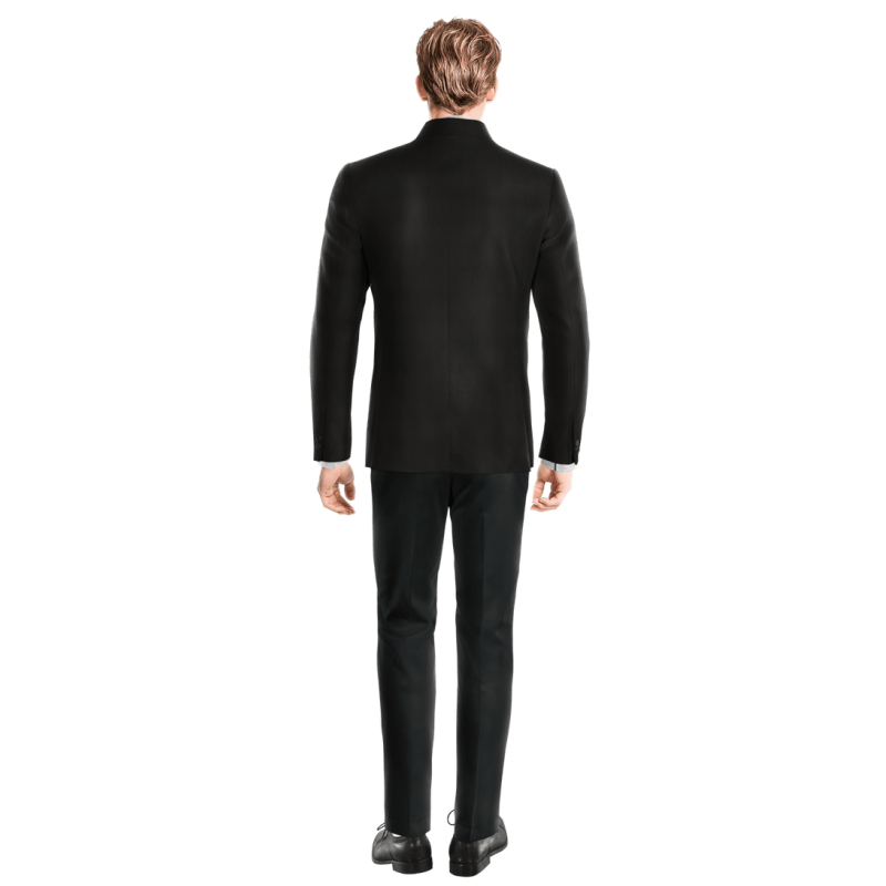 Black Bean Wool Blends collarless Suit Jacket