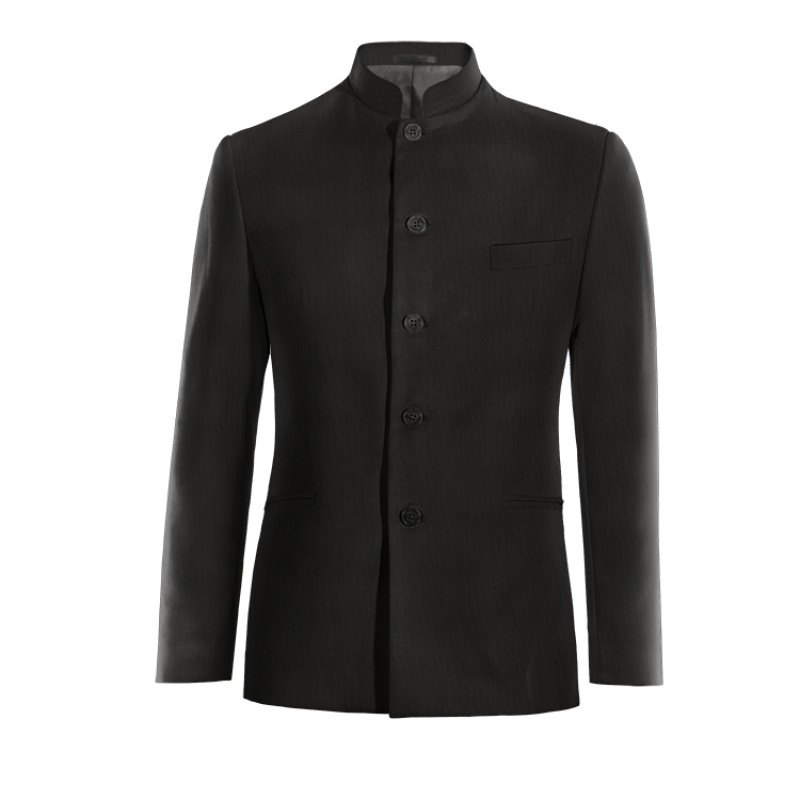Black Bean Wool Blends collarless Suit Jacket