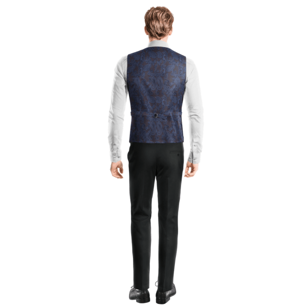 Black Polyester-Rayon round lapel double-breasted Vest