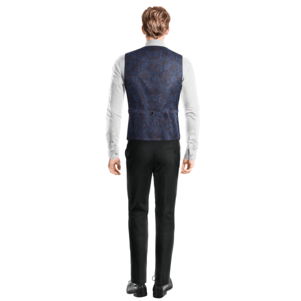 Black Polyester-Rayon rounded lapel double breasted Vest