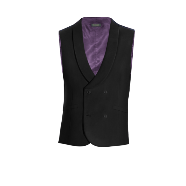 Black Polyester-Rayon rounded lapel double breasted Vest