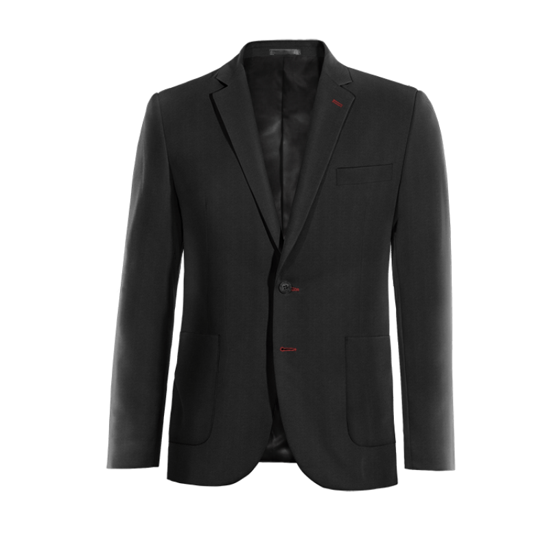 Onyx Black Wool Blends Suit Jacket with customized threads