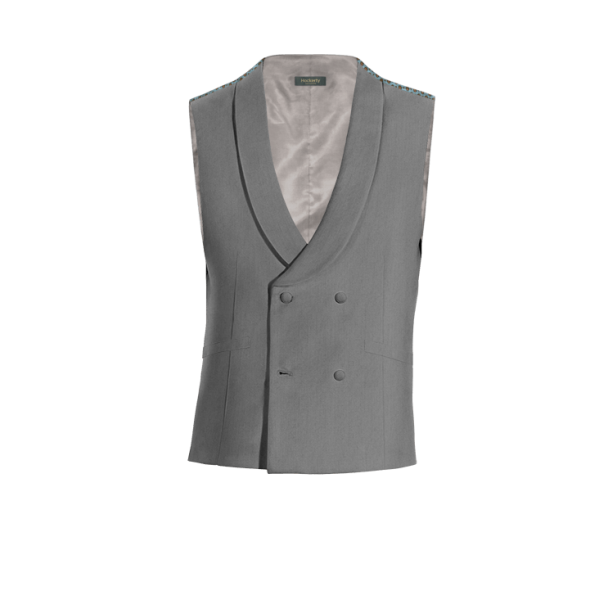 Light Grey Wool Blends rounded lapel double breasted Vest