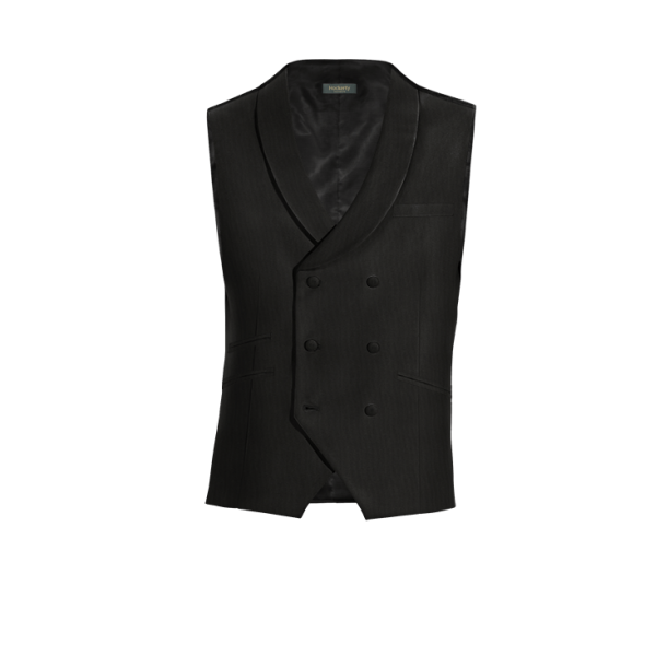 Black Wool Blends round lapel double breasted Vest