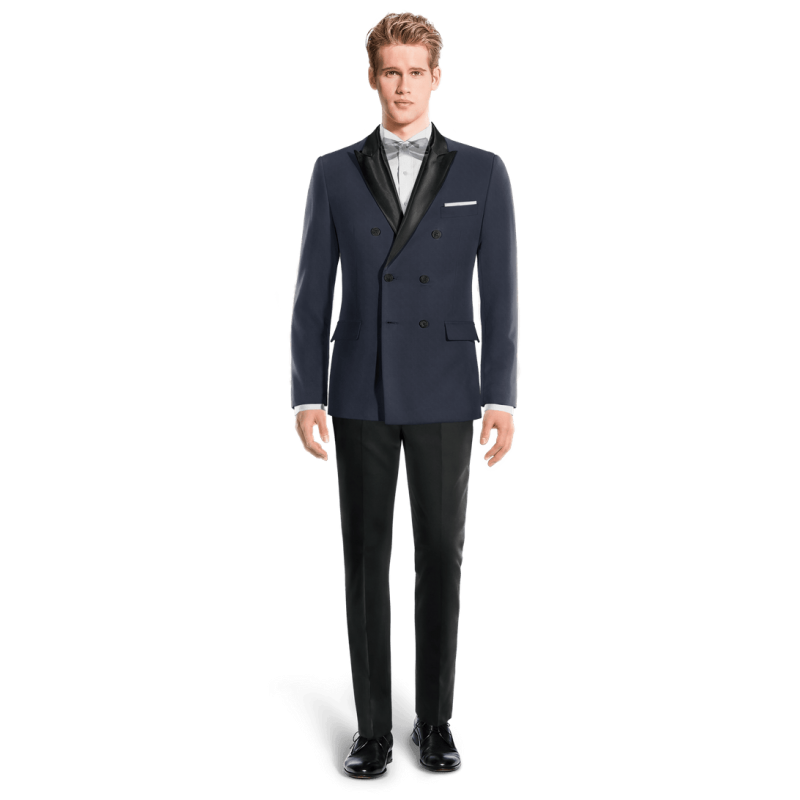 Blue double breasted peak lapel Tux Jacket with a pocket square