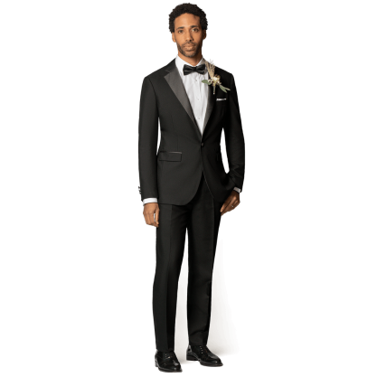 Black wide lapel 1 button Dinner Jacket with a pocket square