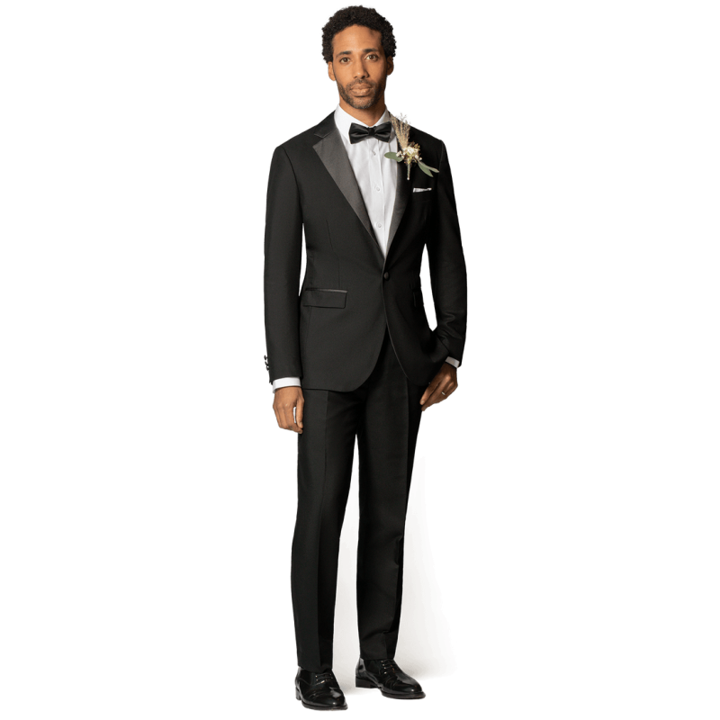 Black wide lapel 1 button Dinner Jacket with a pocket square