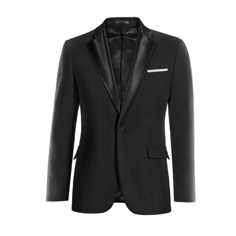 Black wide lapel 1 button Dinner Jacket with a pocket square