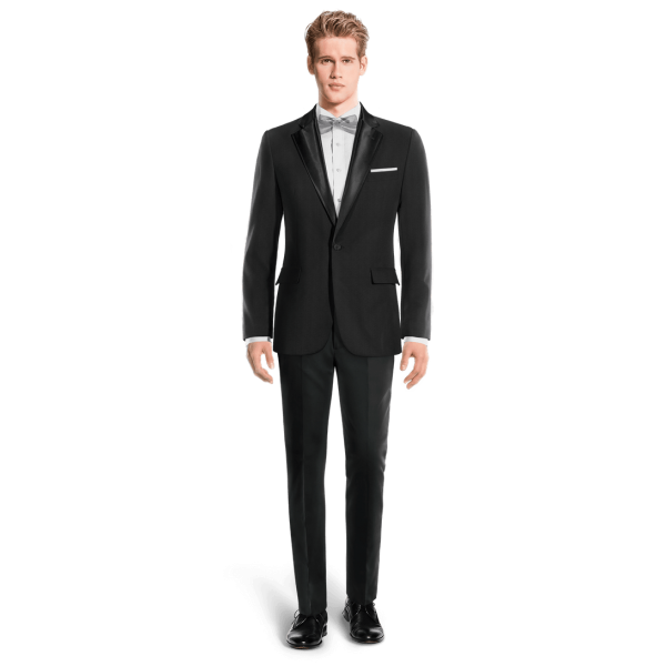 Black wide lapel 1 button Dinner Jacket with a pocket square