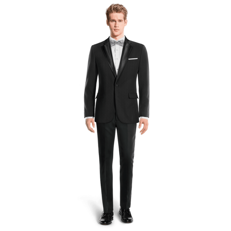 Black wide lapel 1 button Dinner Jacket with a pocket square
