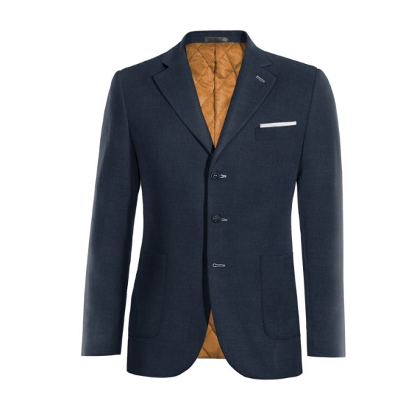 Blue wide lapel 3 buttons Jacket with a pocket square