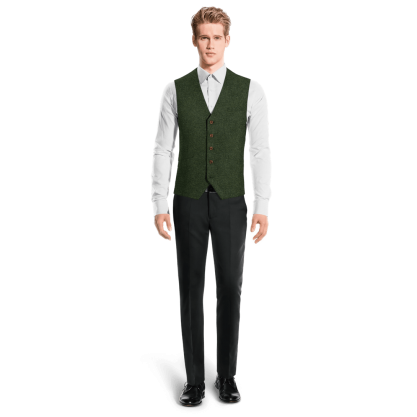 Green herringbone Tweed Dress Vest