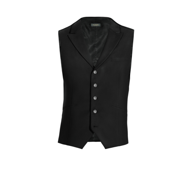 Black Polyester-Rayon peak lapel Vest with brass buttons