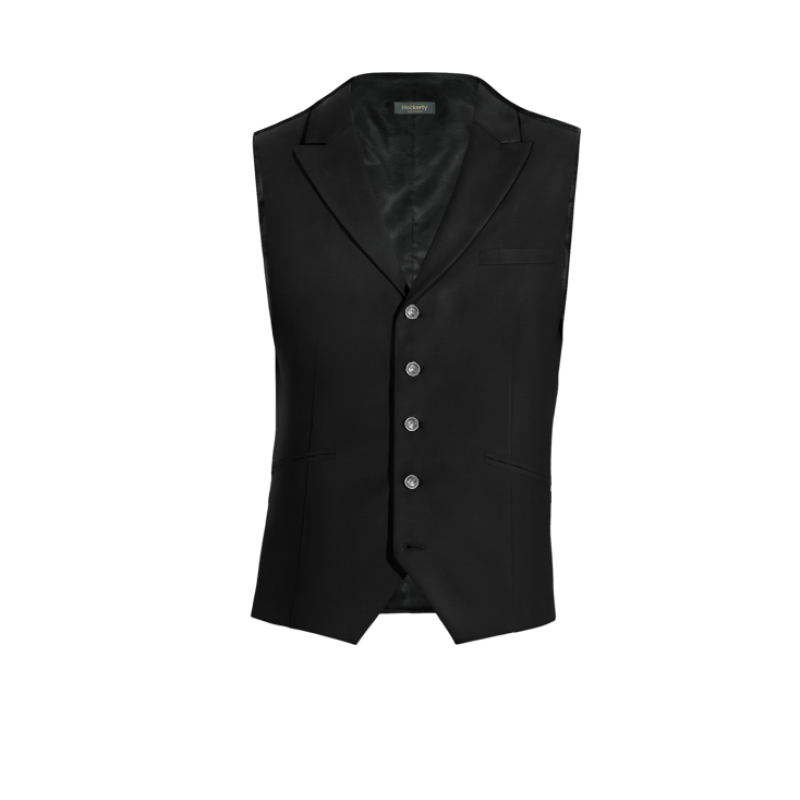 Black Polyester-Rayon peak lapel Vest with brass buttons