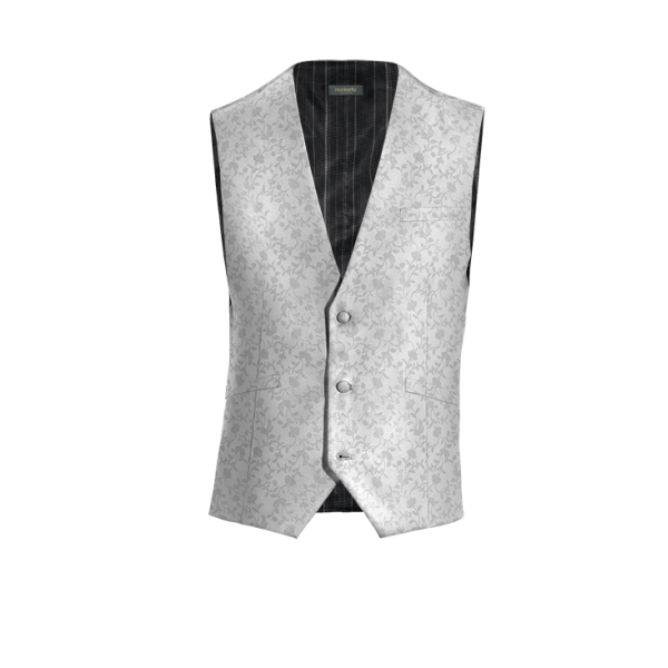 Silver floral Polyester groom Vest