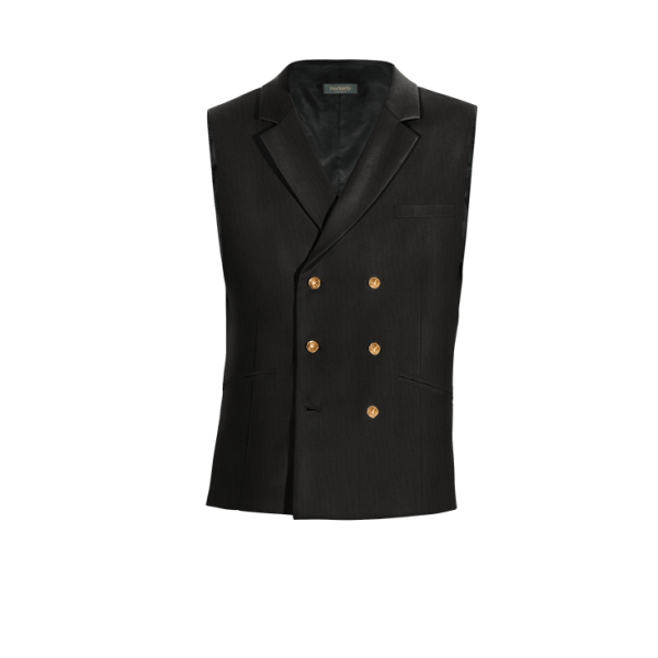 Black Wool Blends lapeled double breasted Vest with brass buttons