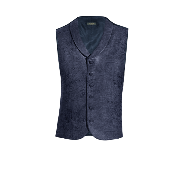 Navy Blue paisley Velvet round lapel Dress Vest