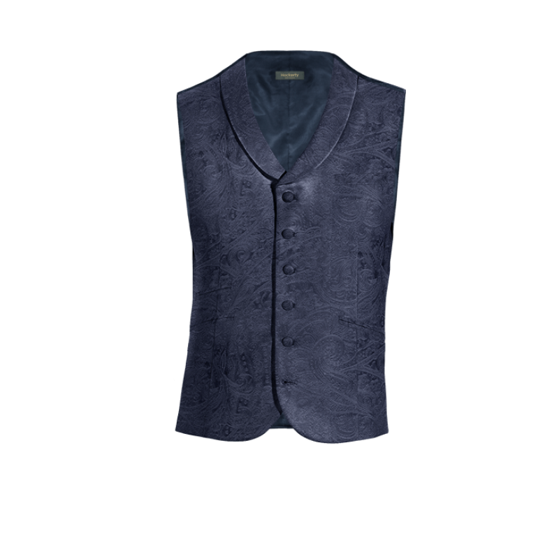 Navy Blue paisley Velvet round lapel Dress Vest