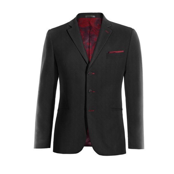 Onyx Black Wool Blends 3 buttons Jacket with a pocket square