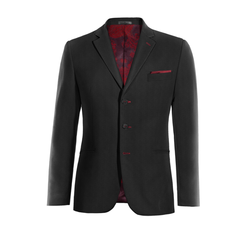 Onyx Black Wool Blends 3 buttons Jacket with a pocket square
