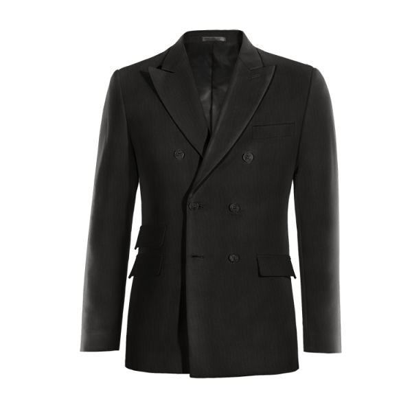 Black Wool Blends six buttons double-breasted peak lapel Blazer