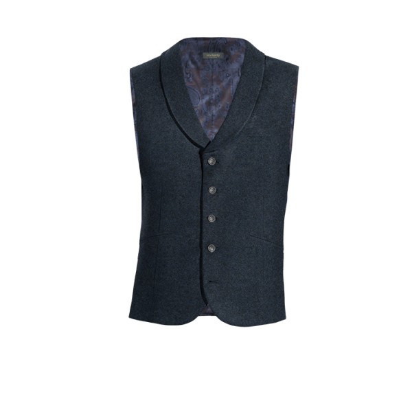 Navy Blue Tweed rounded lapel Vest with brass buttons