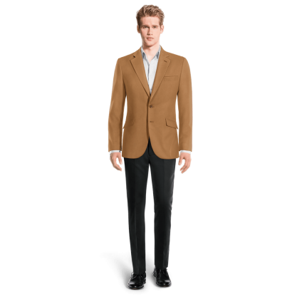 Camel wide lapel Blazer with customized threads