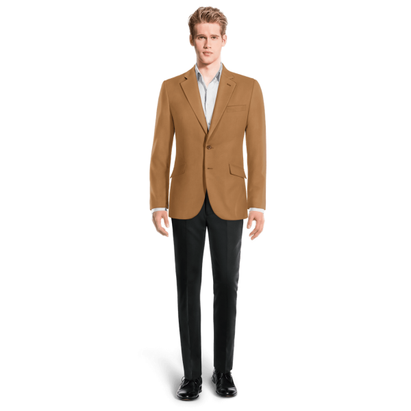 Camel wide lapel Blazer with customized threads