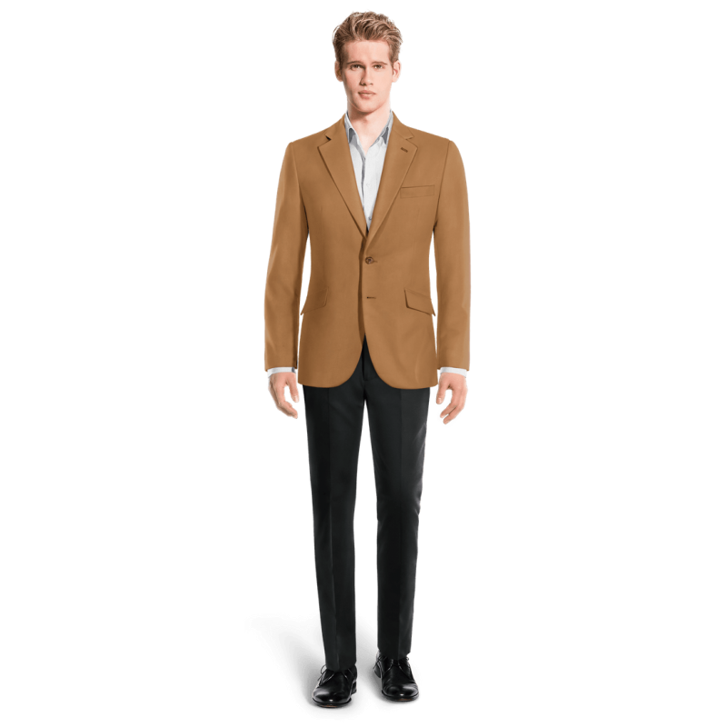 Camel wide lapel Blazer with customized threads