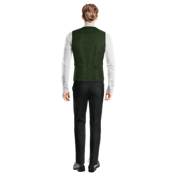 Green herringbone Tweed peak lapel Vest with brass buttons