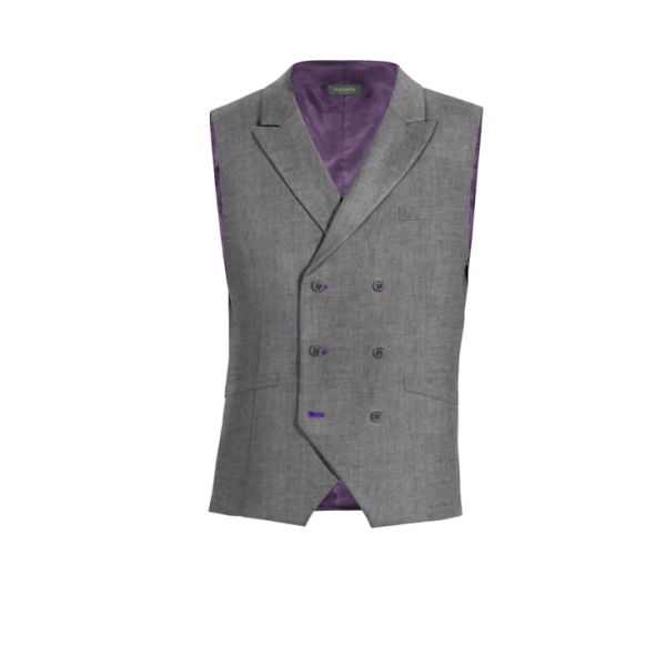 Grey linen peak lapel double-breasted Dress Vest