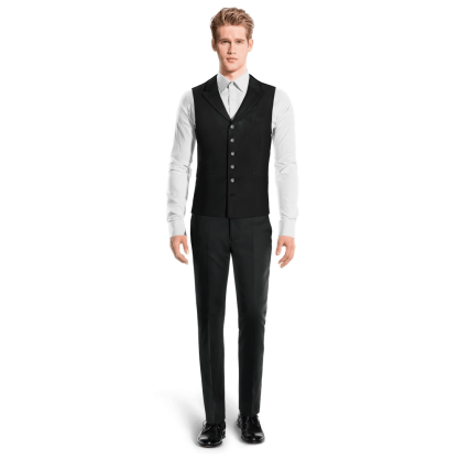 Black Polyester-Rayon peak lapel Dress Vest with brass buttons