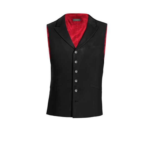 Black Polyester-Rayon peak lapel Dress Vest with brass buttons