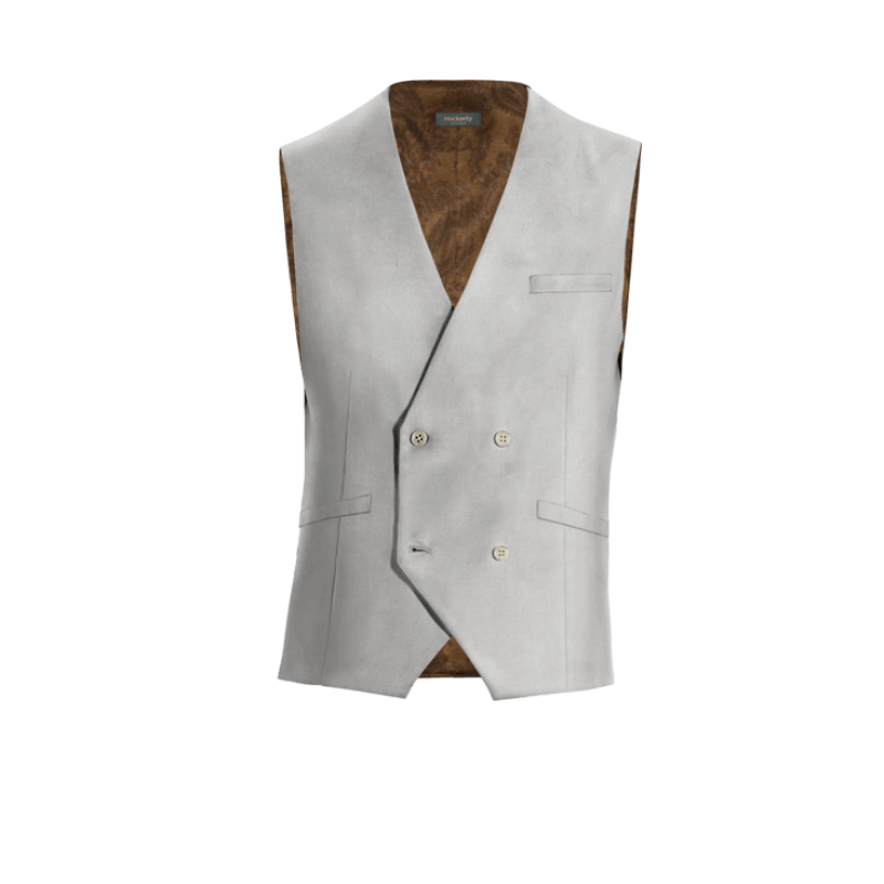 Grey Cotton-Linen double-breasted Vest