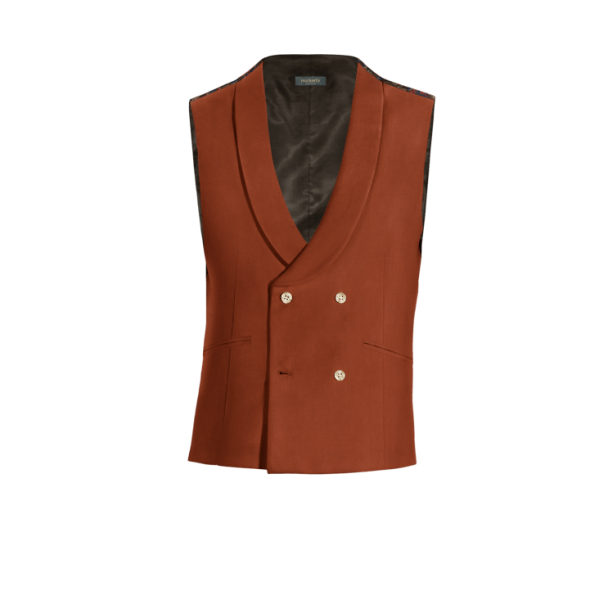 Dark Orange linen shawl lapel double-breasted Vest