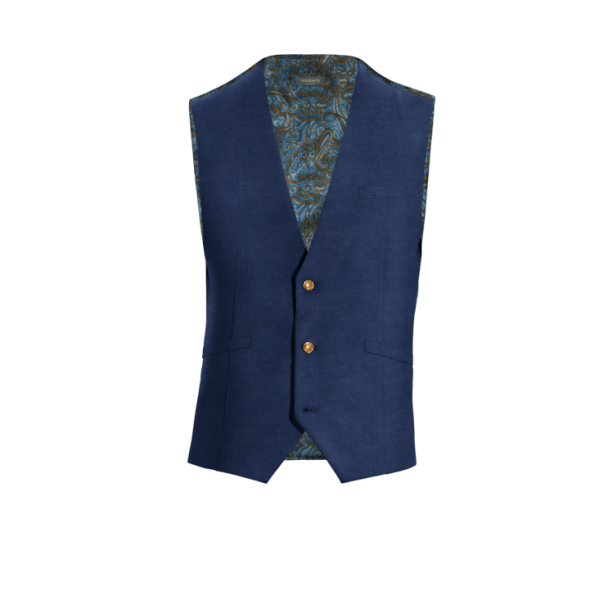 Navy Blue linen Vest with brass buttons
