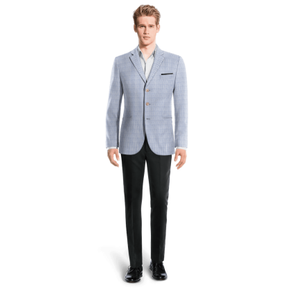 Blue seersucker 3-buttons Suit Jacket with pocket square