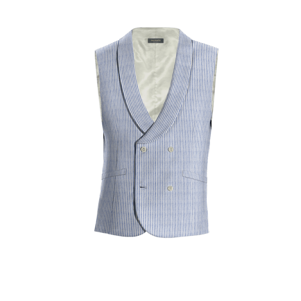 Navy Blue striped seersucker rounded lapel double-breasted Vest
