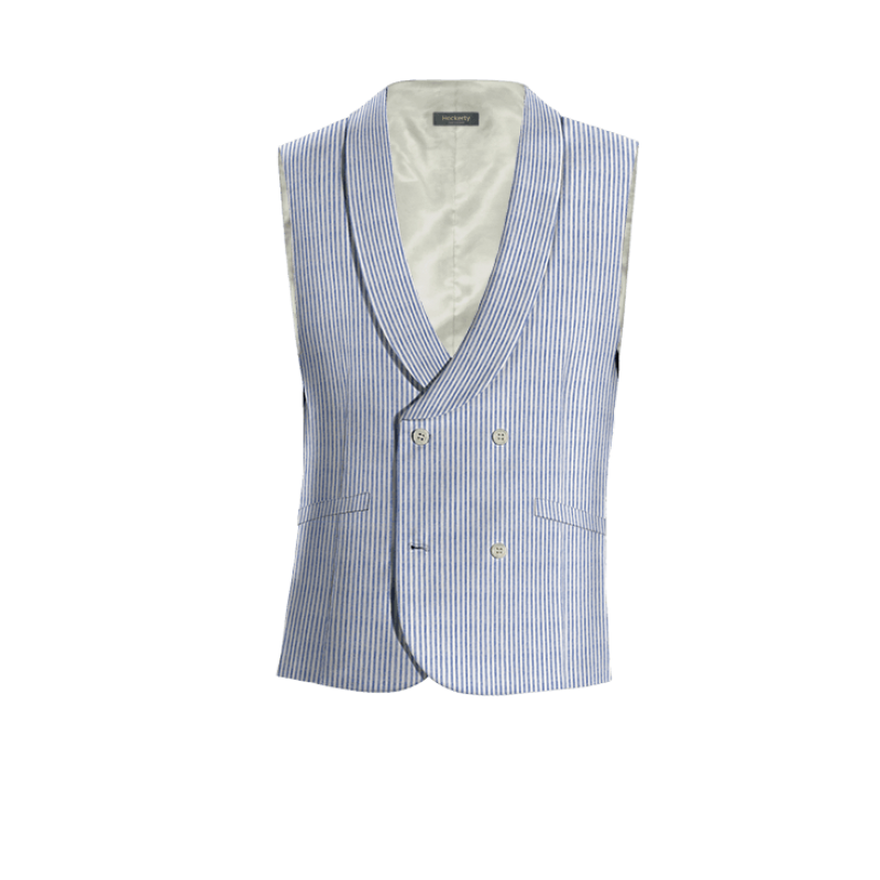 Navy Blue striped seersucker rounded lapel double-breasted Vest