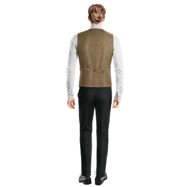Brown Linen-cotton lapeled double-breasted Vest