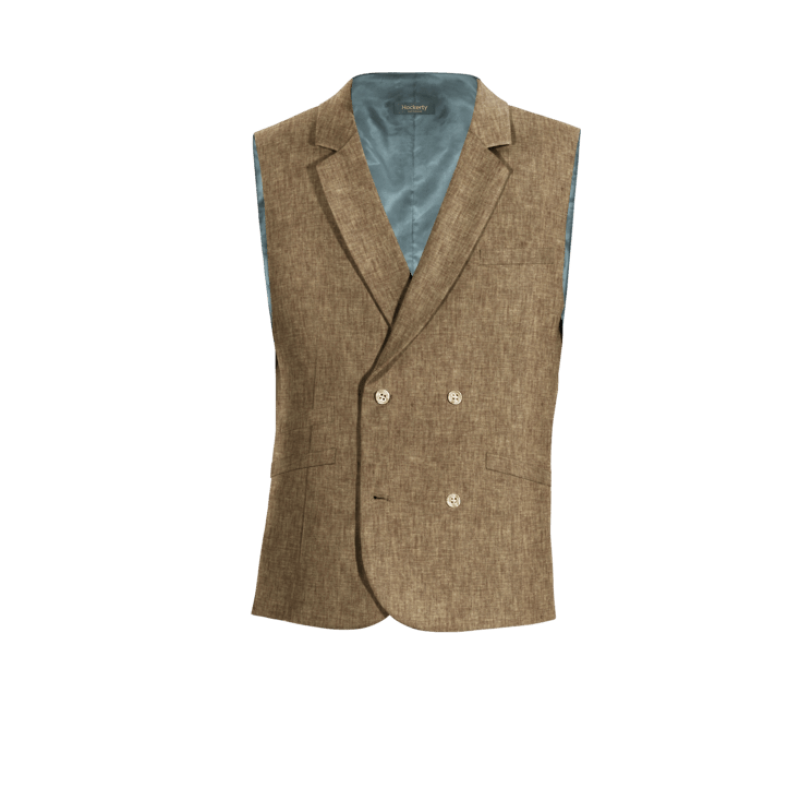 Brown Linen-cotton lapeled double-breasted Vest