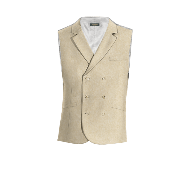 Sand linen lapeled double breasted Vest