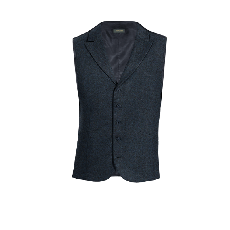 Navy Blue Tweed peak lapel Dress Vest