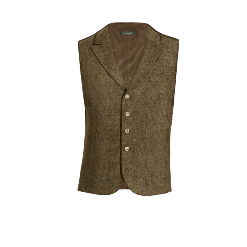Brown rustic Tweed peak lapel Dress Vest
