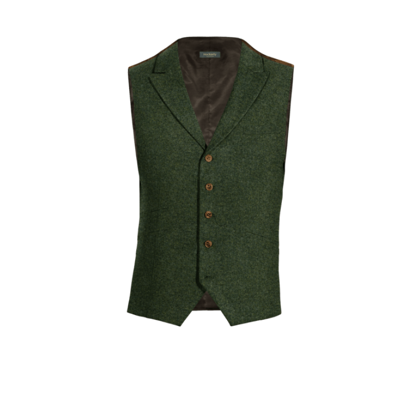 Green herringbone Tweed peak lapel Vest